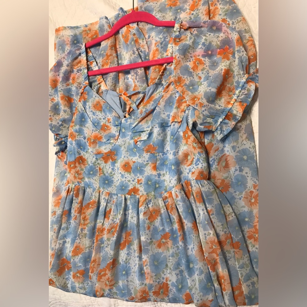 Blue White & Orange Maxi Dress with tie back